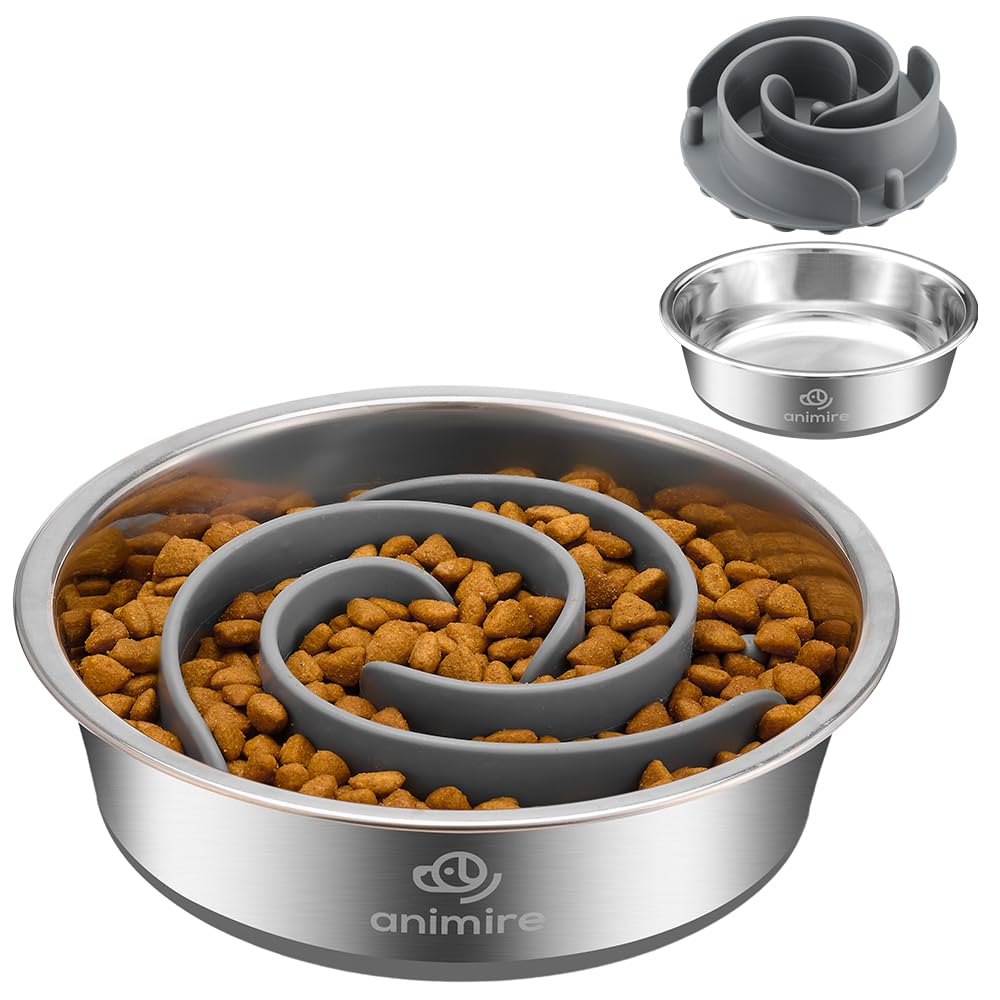 2-in-1 Metal Dog Bowl with Slow Feeder Insert Stainless Steel Dog Bowls Food Grade 304 Water Food Bowl with Anti-Slip Silicone Base for Small Medium Large Dogs A minha loja
