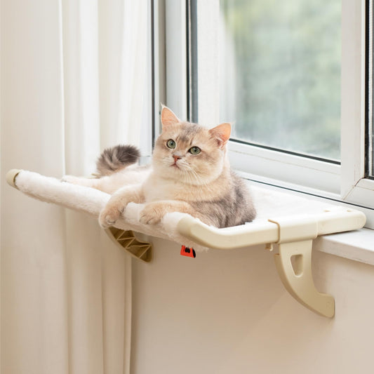 MEWOOFUN Cat Window Sill Perch for Indoor Cats One-Step Sliding Clamping Slot Adjustment Cat Window Hammock with Removable Covers Cat Bed for Windowsill & Bedside (2-in-1 Beige Large) A minha loja
