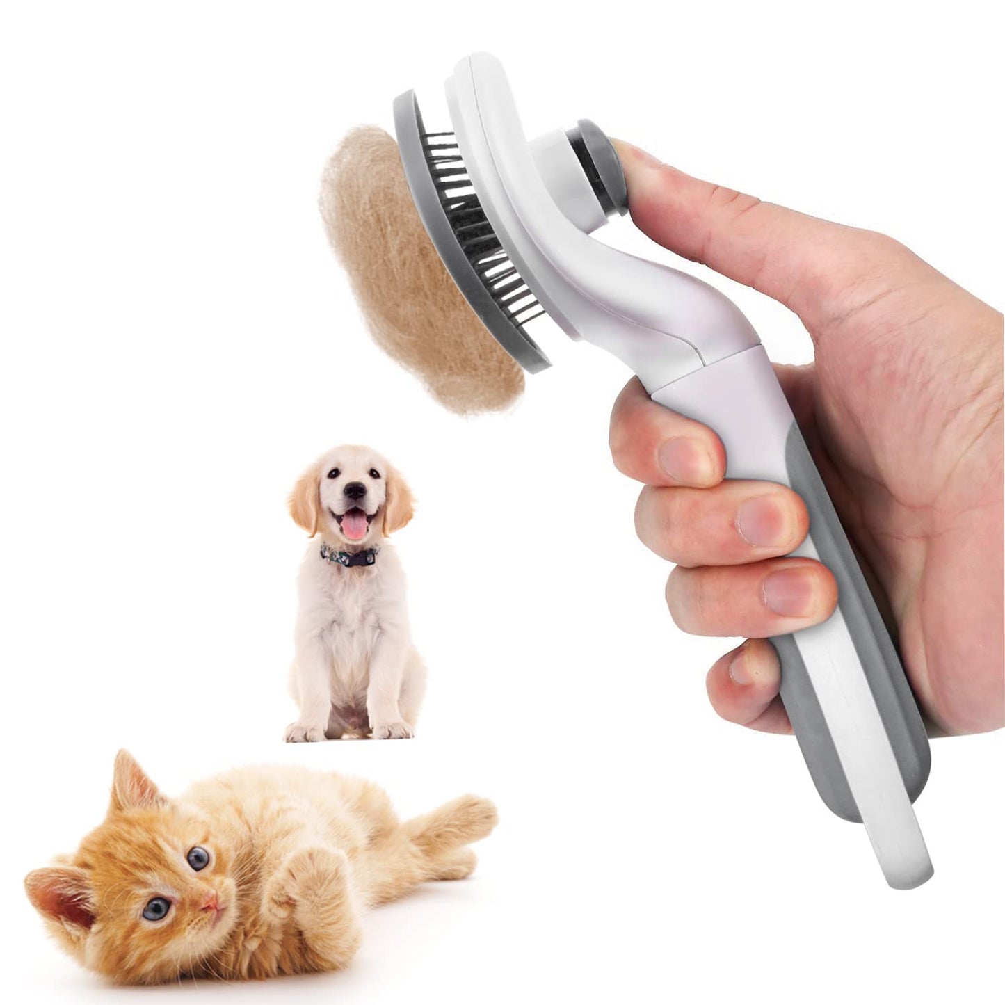 eMMiuss Cat Brush Self Cleaning Slicker Brush for Shedding and Grooming Removes Loose Undercoat Mats and Tangled Hair Grooming Comb for Cats Dogs Gray A minha loja